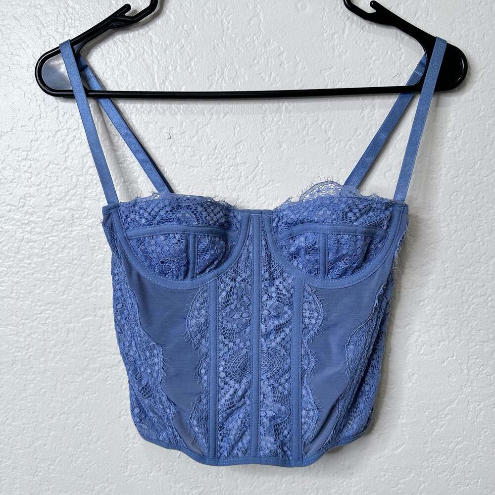 Trendy Summer Lace Corset Top in Slate Blue - XS/S